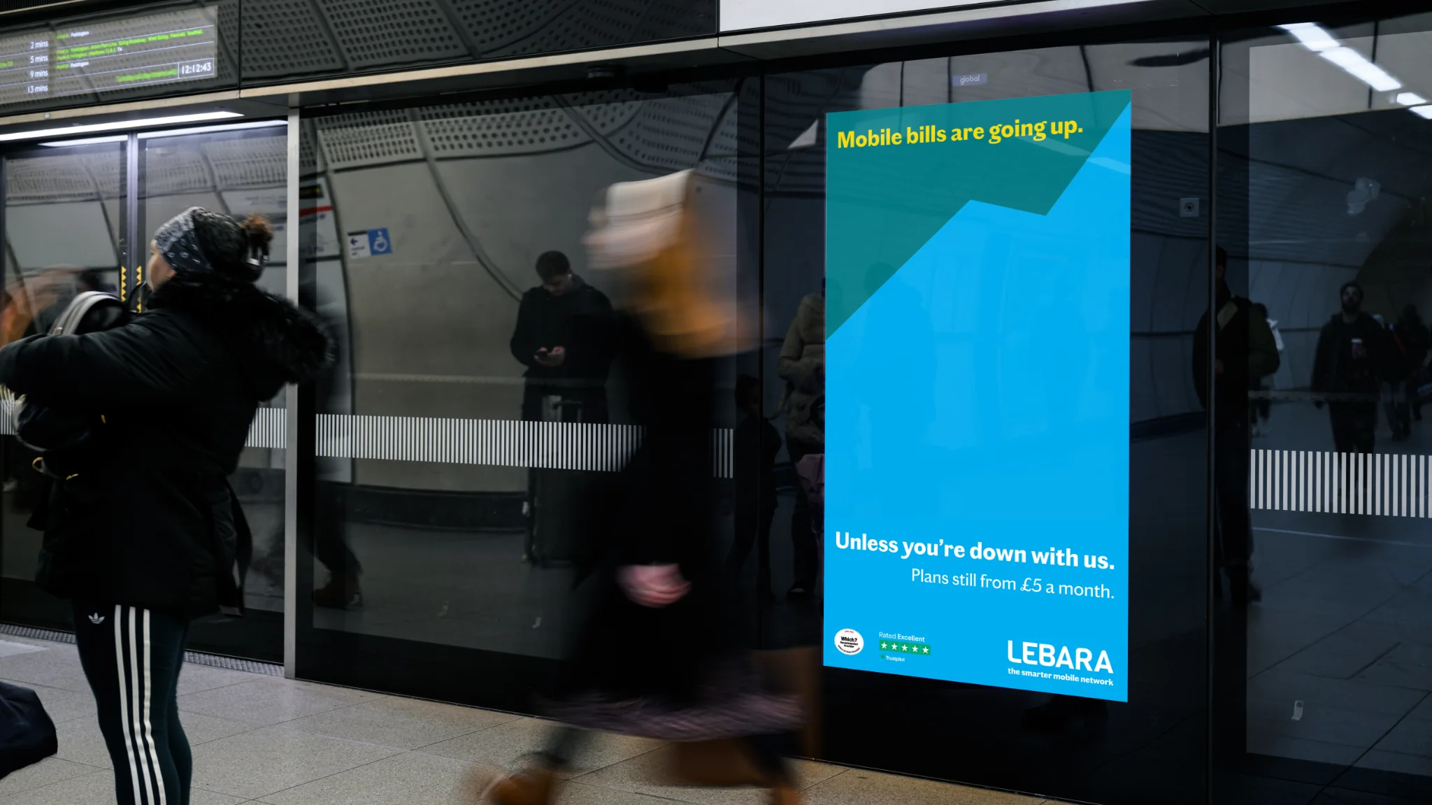 Lebara no-price-rise digital outdoor advertising, 2026.