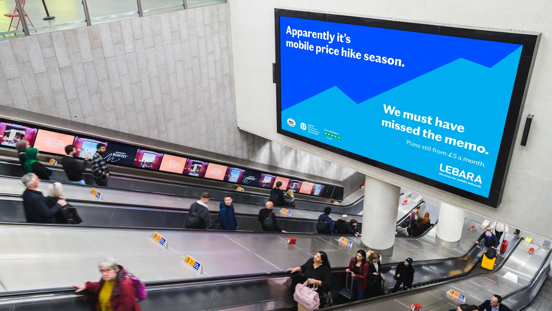 Lebara no-price-rise advertising on the London Underground, 2026.