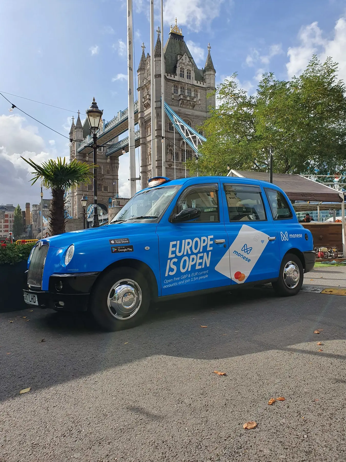 Monese Europe is Open campaign displayed on a London taxi